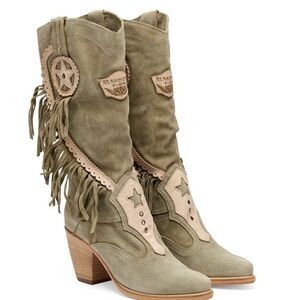 Tan Heeled Fringe Boots with Chunky Heel El Vaquero
